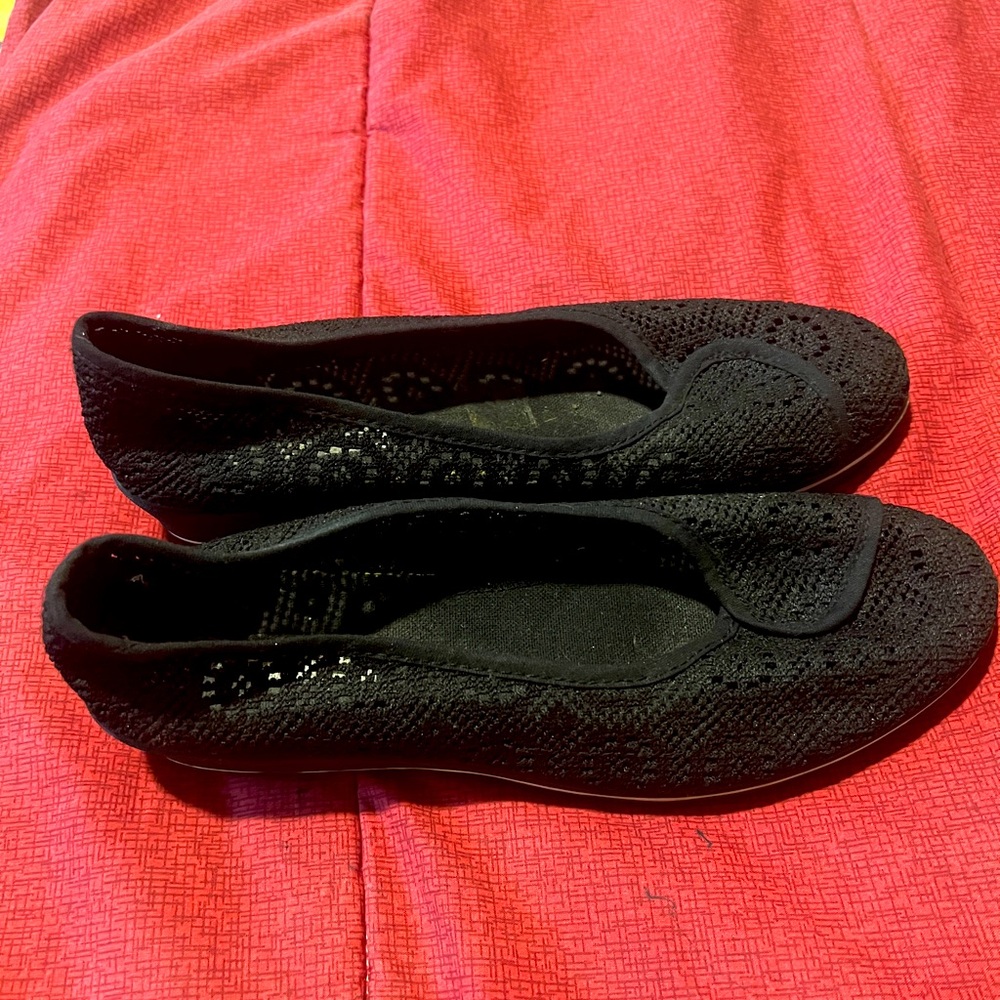 Black lace slip on shoes